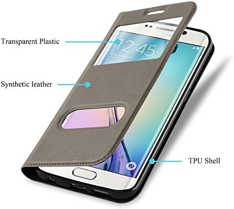 Caso Cadorabo Book Compatível com Samsung Galaxy S6 Edge em Stone Brown - Com fechamento magnético, 2 janelas de visualização