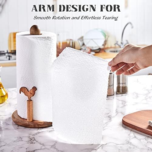 Bancada de suporte de papel, bivclaz acacia wood paper towel stand com braço e base ponderada sem escorregamento, dispensador de