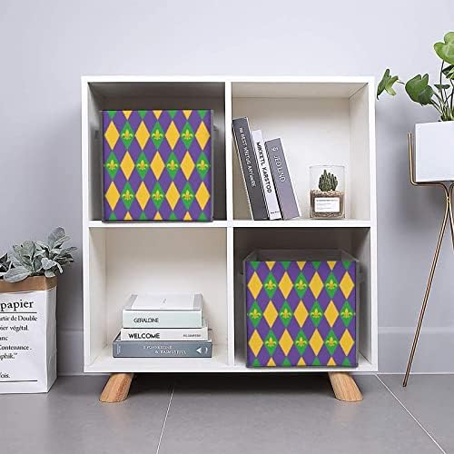 Nudquio mardi gras harlequin dobrar caixas de armazenamento caixas colapsíveis cubo de tecido organizador simples com alças para casas