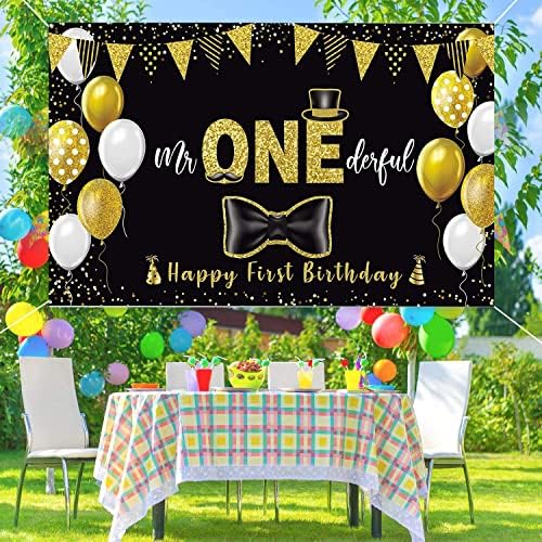 Feliz Aniversário Banner Banner Sr. Onederful Tie Feliz 1º Aniversário Sinal de Photo Prop Decoração para Boy Criança