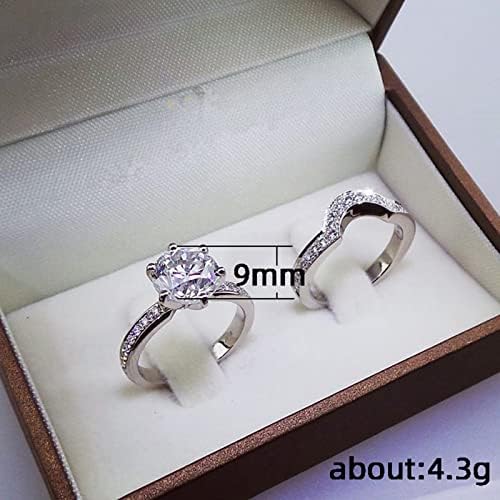 Geometria de prata Zircônia cúbica Ringue de noiva Circular Seis garras anel de noivado anel de noivado de diamante completo