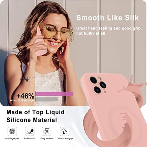 Fiyart projetado para iPhone 11 Pro Max Magnetic Case Compatível com o carregador sem fio MagSafe Slim Silicone Rubber Protective Camera Campo para mulheres meninas para iPhone 11 Pro Max 6.5 -Pink