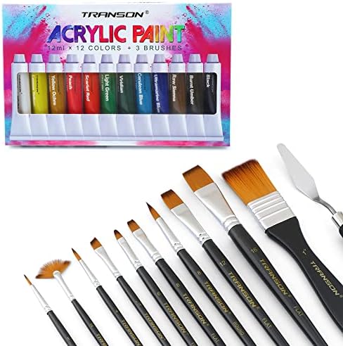 Kit de pincel variado Transon 11pcs com conjunto de tintas acrílicas de 12 cores