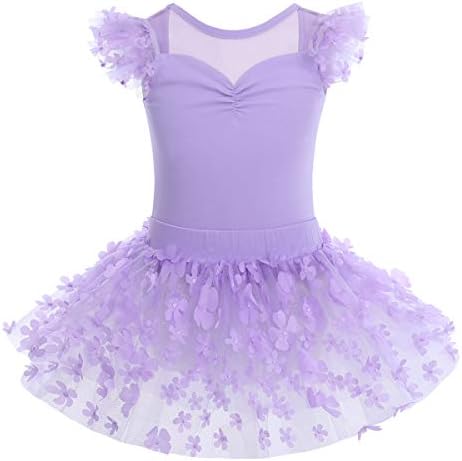 IDOPIP Toddler Kid Girls Flower Ruffle Sleeve Ballet Leotard com saia de dança Ballerina Dress Gymnastics Dancewear