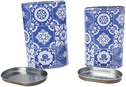 Alipis 2pcs Blue Dispenser Cozinha decorativa Vintage e x Caddy de porcelana de porcelana de porcelana Tampas de chá soltas Farinha de feijão solar com biscoito floral