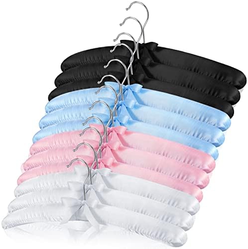 12 Packs Cabides acolchoados Anti cabides de cetim sem cabides de ombro, cabides acolchoados extras para roupas vestidos