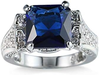 Play Pailin Blue Sapphire Square Cut 925 Silver CZ Band Ring Tamanho da festa de casamento 6-10