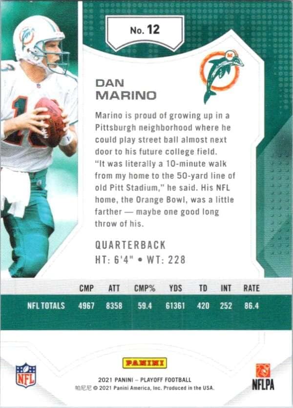 2021 Playoff 12 Dan Marino Miami Dolphins NFL Football Trading Card