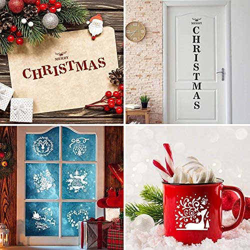 26pcs estênceis de natal para pintar modelos de estênceis de madeira com letras e padrões reutilizáveis ​​letra de natal estêncil estêncil estêncil de plástico para sinal da porta da frente queima de madeira e arte de parede