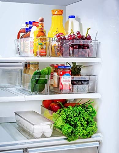 Bins de geladeira e organizadores Conjunto de 10 - Bins de geladeira empilhável Conjunto inclui 6 caixas para recipientes de alimentos e 4 revestimentos pré -cortados