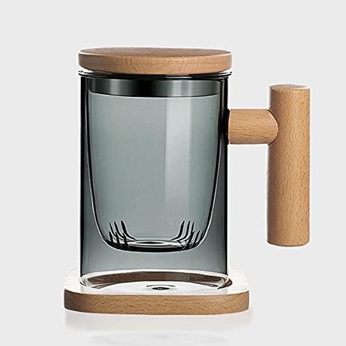 Xícara de chá de vidro com infusor e tampa, 10 onças/15 oz, canecas de café de vidro grandes com alça, copo isolado com alça, claro,