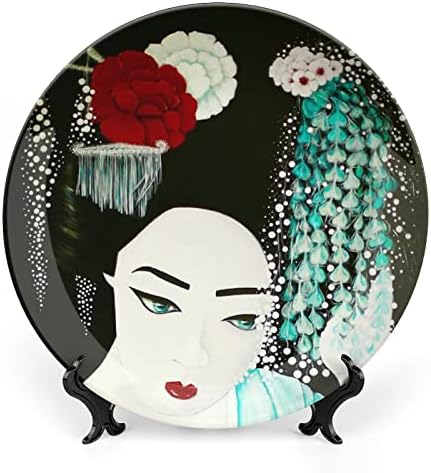 Placa decorativa de guisha japonesa placa de cerâmica redonda placa de porcela