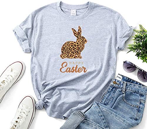 Tampas de tamanho grande para mulheres Novelty Graphic Round Tops Print Women Women Páscoa Bunny Bunny Short Sleeved Manga longa