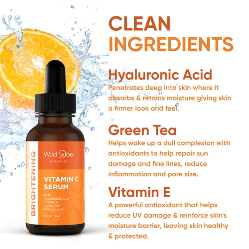 Soro de vitamina C para face com ácido hialurônico - firmamento de soro anti -envelhecimento, minimizador de poros, cicatrizes de