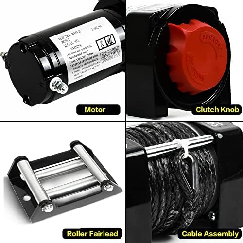 Kkoneauto ATV Winch 3500lb, guincho elétrico de 12V DC com corda sintética de 50 pés, controle remoto sem fio, rolo Fairlead,