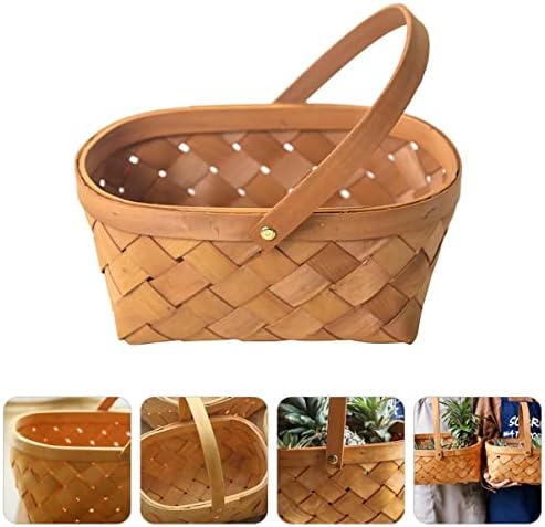 Abofan Apertizer Basket Chip Handmade Outdoor Solder: Handle Bandejas Nutas de bambu Country tecendo camping cenas cestas Party pão portátil l cubo alimentos favoritos lascas de biscoito sprig small home home