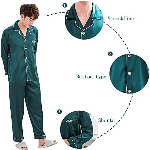 Pijamas de mancha masculina de Zuevi Conjunto de seda clássica, como roupas de dormir de botão com botão de botão Loungwear PJ Conjuntos