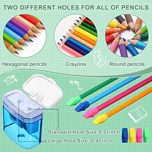 Mimorou 96 Pack Dual Hole Pencil Sharpner Bachaer Bachaer Conjunto 48 PCS Manual Sharpenners Com tampa de tampa Clear Clear