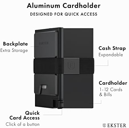 Carteira do titular de cartões de alumínio Ekster para homens | Carteiras de metal com camada de bloqueio RFID | Carteira de alumínio esbelta e minimalista com botão para acesso rápido ao cartão