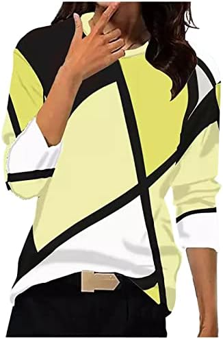 Camisetas casuais femininas bloco colorido de manga longa Tops 2022 Trendy Fall Crewnek