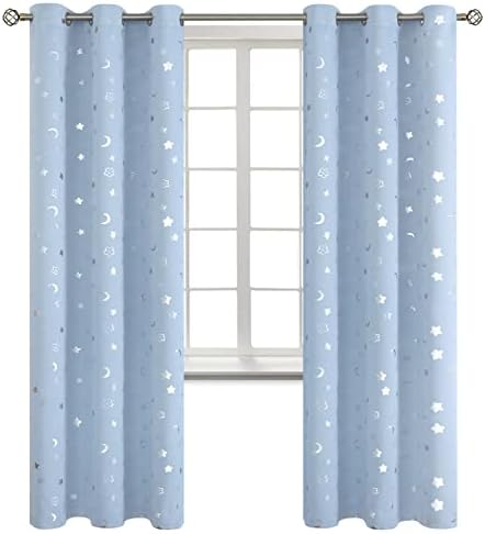 Cortinas de blemasout de berçário para crianças para crianças, quarto térmico com isolamento térmico escurecendo cortinas de estrela cinza para berçário, 2 painéis de 42 x 45 polegadas, cinza claro