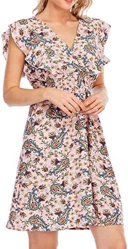 Vestidos de verão femininos boho estampa floral v pesco