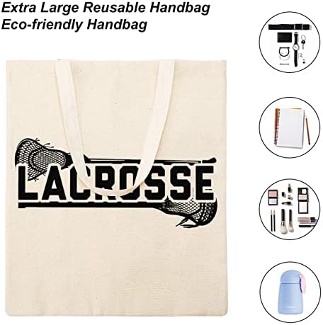 Sacolas de lona de lacrosse com alças reutilizáveis ​​bolsas de ombro de compras reutilizáveis ​​para homens mulheres 15 x 16 polegadas