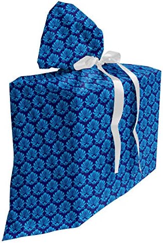 Bolsa de presente azul lunarable damasco, repetindo o padrão simplista do RococO Inspirado Royalty Essential Motif, Fabric Party