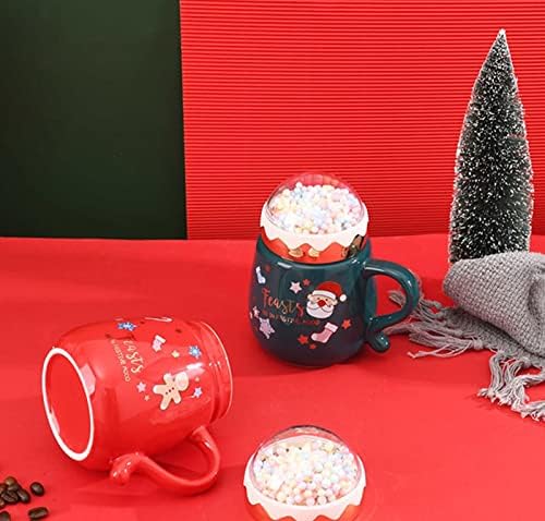Caneca de café de Natal Moylie, xícara de cerâmica fofa com maçaneta de tampa colher reutilizável Papai Noel Copo de chá de chá engraçado para adultos e crianças