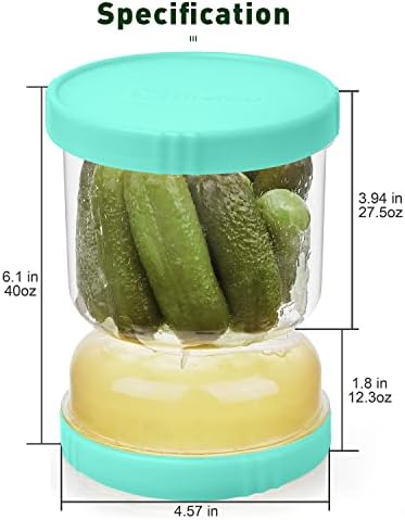 Jarra de picles aixibu com flip de filtro, jarra de picada de 40 onças com prova de vazamento duplo, recipiente de armazenamento de alimentos de picles sólidos verde