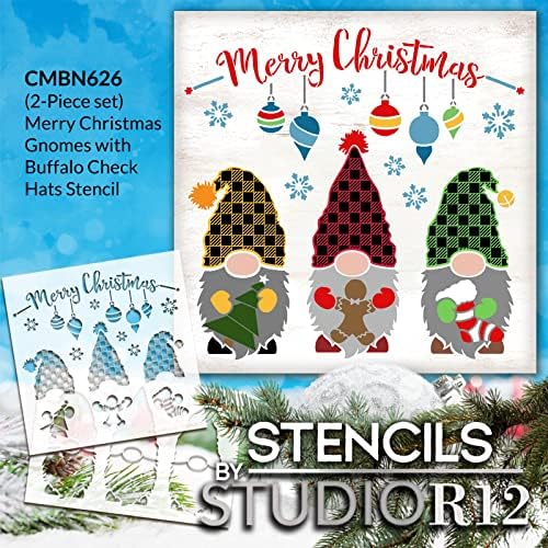 Gnomos de Feliz Natal com Buffalo Check Hat Stisncil por Studior12 - Selecione Tamanho - EUA Made - Craft DIY Christmas