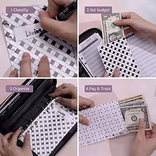 N/A All-in-Cash Binder Binder Envelope System Wallet com envelopes orçamentários, rótulos de folhas de orçamento, para orçamento