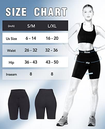 Shorts de treino feminino - shorts de bicicleta de cintura alta para mulheres com nervuras com estrias sem costura ginástica