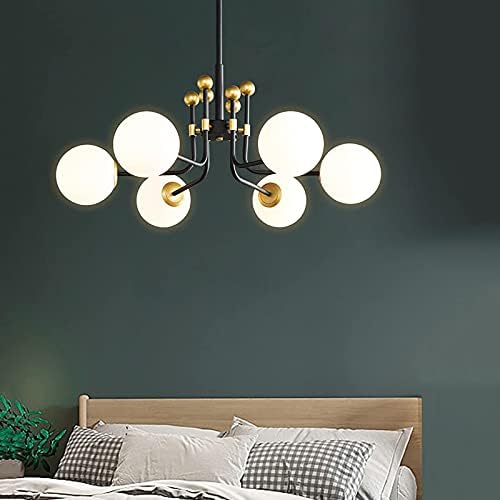 Lustres de Ataay, luz moderna do teto industrial, iluminação de lustres de metal ajustável E27, luzes de teto de lâmpada de vidro globo para sala de jantar quarto de sala de jantar/preto/98 * 30cm