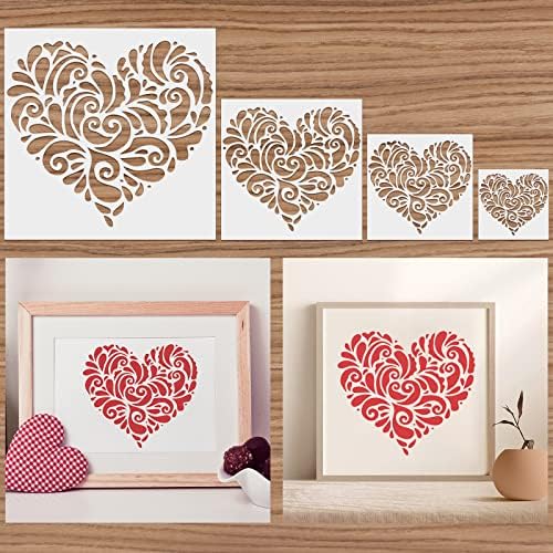 4 PCs Flor Love Heart Stoncys Para pintar Mandala Heart Stencil Modelo