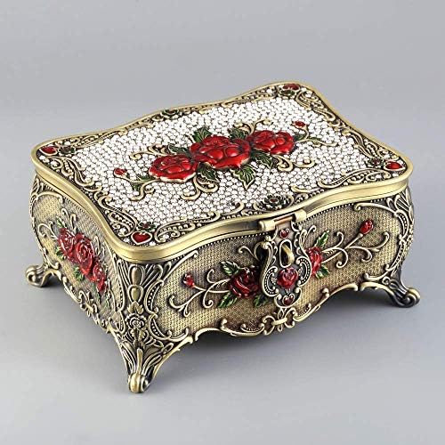 Qiaononai zd205 Vintage Rose Rose Relessed Box Box Inclado Rhinestones Home Room Filing Trifal