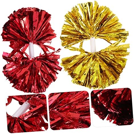 Besportble 2pcs Cheerleading Bouquet Red pom pom glitter pom pom poms acessórios de líder de torcida de mão pom pom pom poms com papel alumínio metal