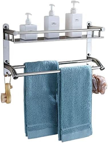 Chezmax 304 Aço inoxidável Toalha de toalha de toalha Rack de prateleira dupla haste de perfuração de parede necessária cabide