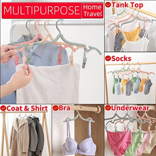 Pansyling 12pcs cabides de viagem dobráveis ​​com clipes de 24pcs cabides dobráveis ​​portátil acessórios de viagem roupas dobráveis ​​rack rack cabide