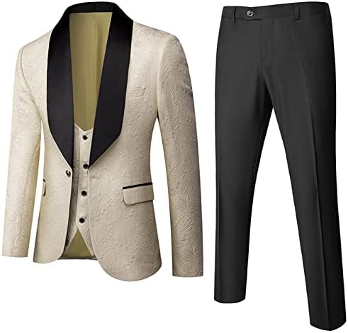 As 3 peças masculinas se adaptam ao smoking floral bordado de slim slim fit elegante blazer para homens
