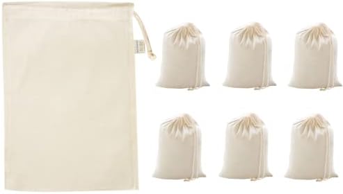 Sacos de produtos reutilizáveis ​​com WhiteWrap com cordões | 7 x10 | 6-PACK | Bolsas ecológicas, armazenamento de alimentos, algodão natural, sacos de tecido biodegradável, lanches, sacos de pano, bolsa de presente para Halloween