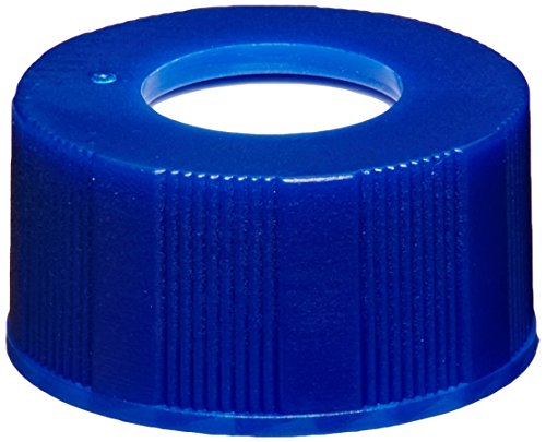 Kimble 73812BL-9425 Termina de rosca de parafuso de polipropileno de topo aberto com septos de silicone com rosto vermelho, azul, septos padrão, 9-425 GPI Trepe Acabo