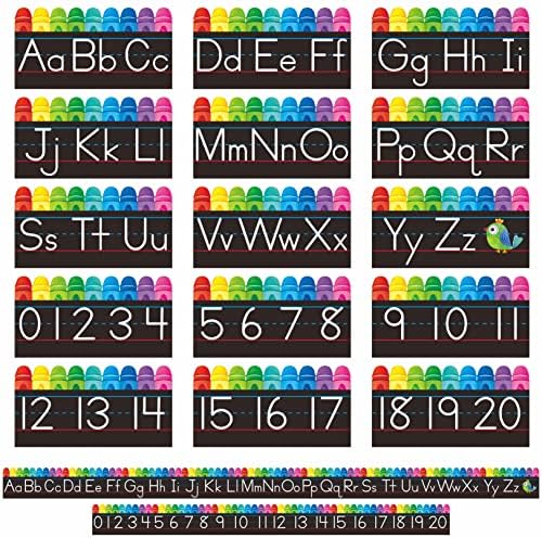 Conjunto de quadros de avisos de alfabeto, 15 PCs Crayon Cut-Cut Decorações de parede ABC 26 Letras superiores e minúsculas mais 0-20 Números para pré-escolar, Decorações de quarto da sala de jogos da sala de aula do jardim de infância