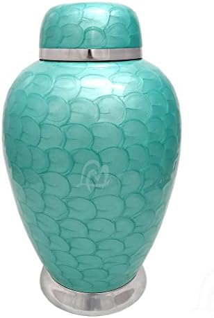 Memoriais de amor urna de cremação- Dom Urna Top Green Esmaltada com Angle Wings Heart Adult Urn- Best Urn for Human Ashes- Urna Funeral- 10,5 x 6 “)