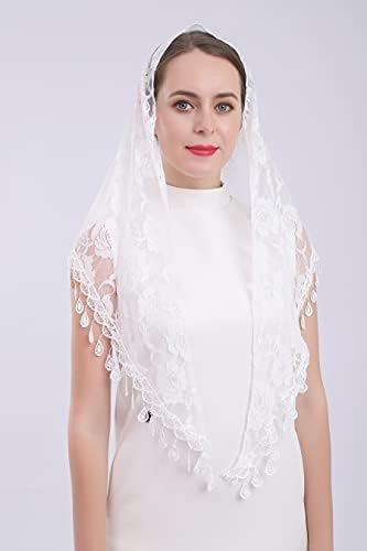 Cilkus Lace Véil Triangle Mantilla Véil Shawl ou lenço de massa latina em massa com renda com franjas