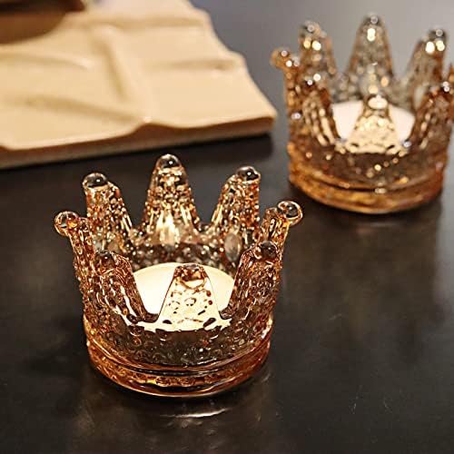WDHODEC Gold Votive Castlens Titulares de 12 anos, Crown Glass Tea Lights Casla