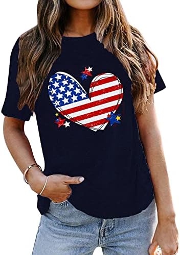 Camisetas casuais para mulheres mulheres grandes do dia da independência camisa estampada redonda camiseta de pescoço