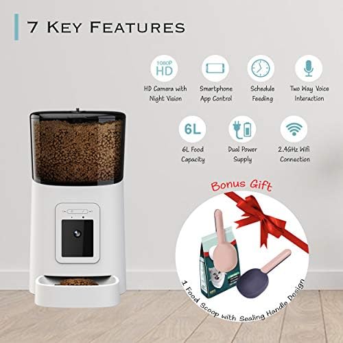 Sekoya Wifi Automático 6L Feer Smart Pet/1080p Câmera para gatos e cães/automóvel + dispensador de alimentos manual/iOS compatível com Android/2.4GHz Wi-Fi Habilitado/Gerada de Feeding/Video Recording