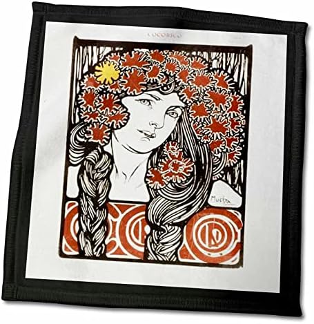 3drose Florene Art Deco e Nouveau - Red N Black Mucha Lady Pintura - Toalhas