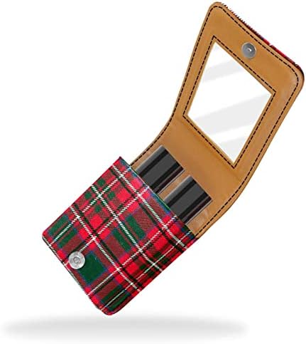 Caixa de batom xadrez verde vermelho de Natal com espelho para a organização de suporte de caixa portátil da bolsa